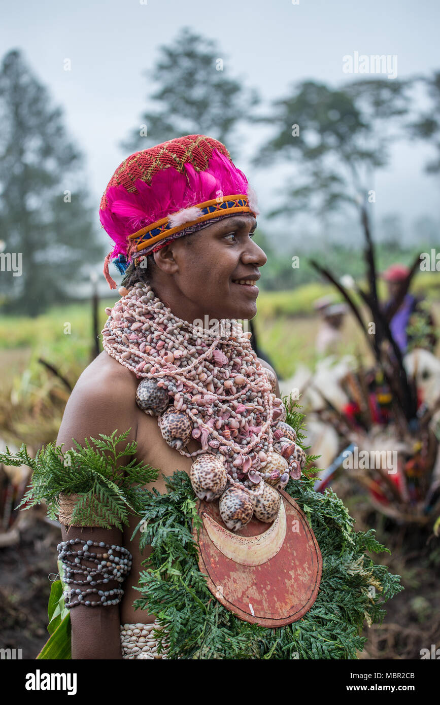 A woman with traditional costume at Mount Hagen Cultural Show, Papua New Guinea Stock Photo