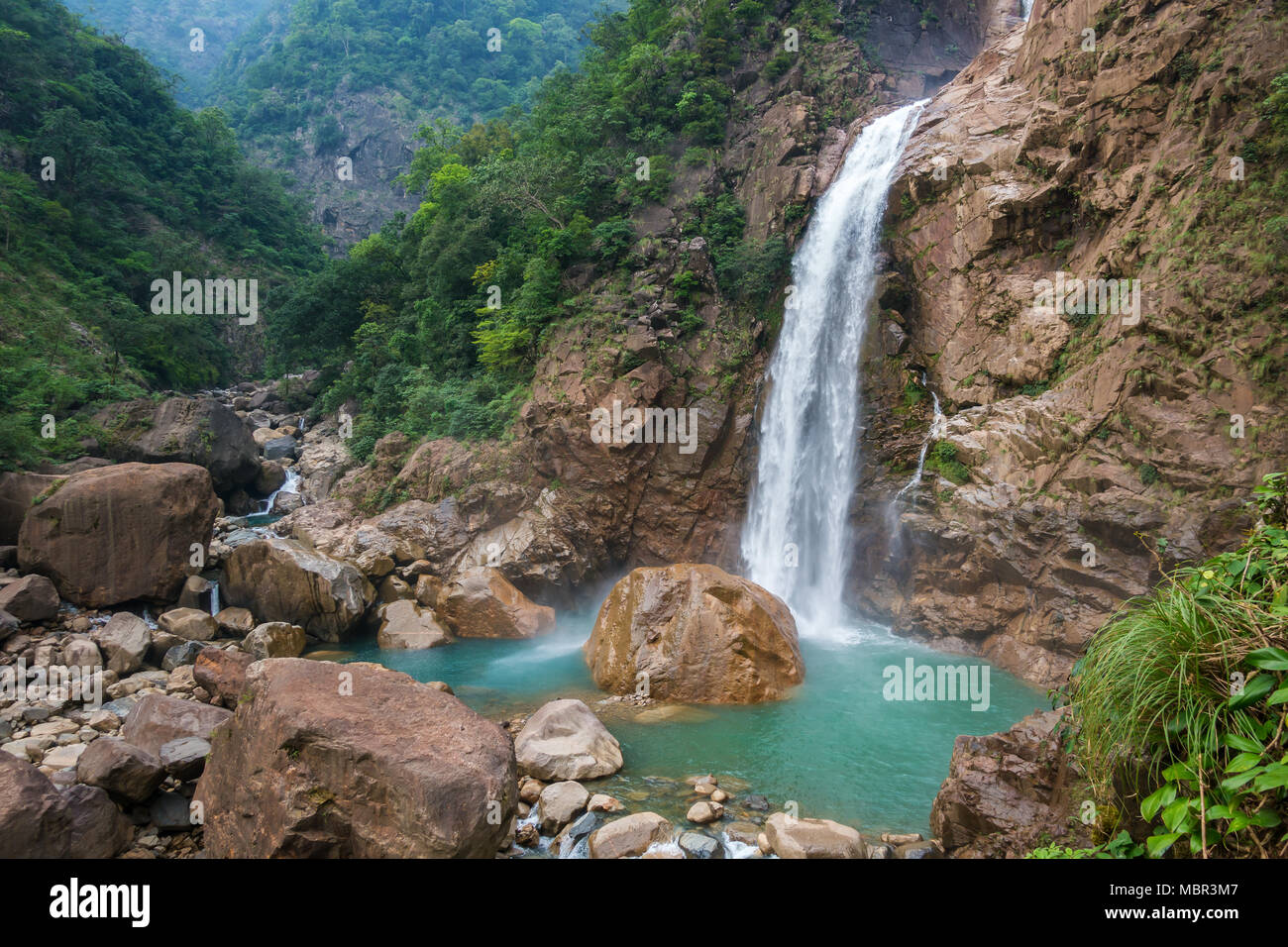 The rainbow waterfall near the Nongriat village in Meghalaya, Northeast India Stock Photo
