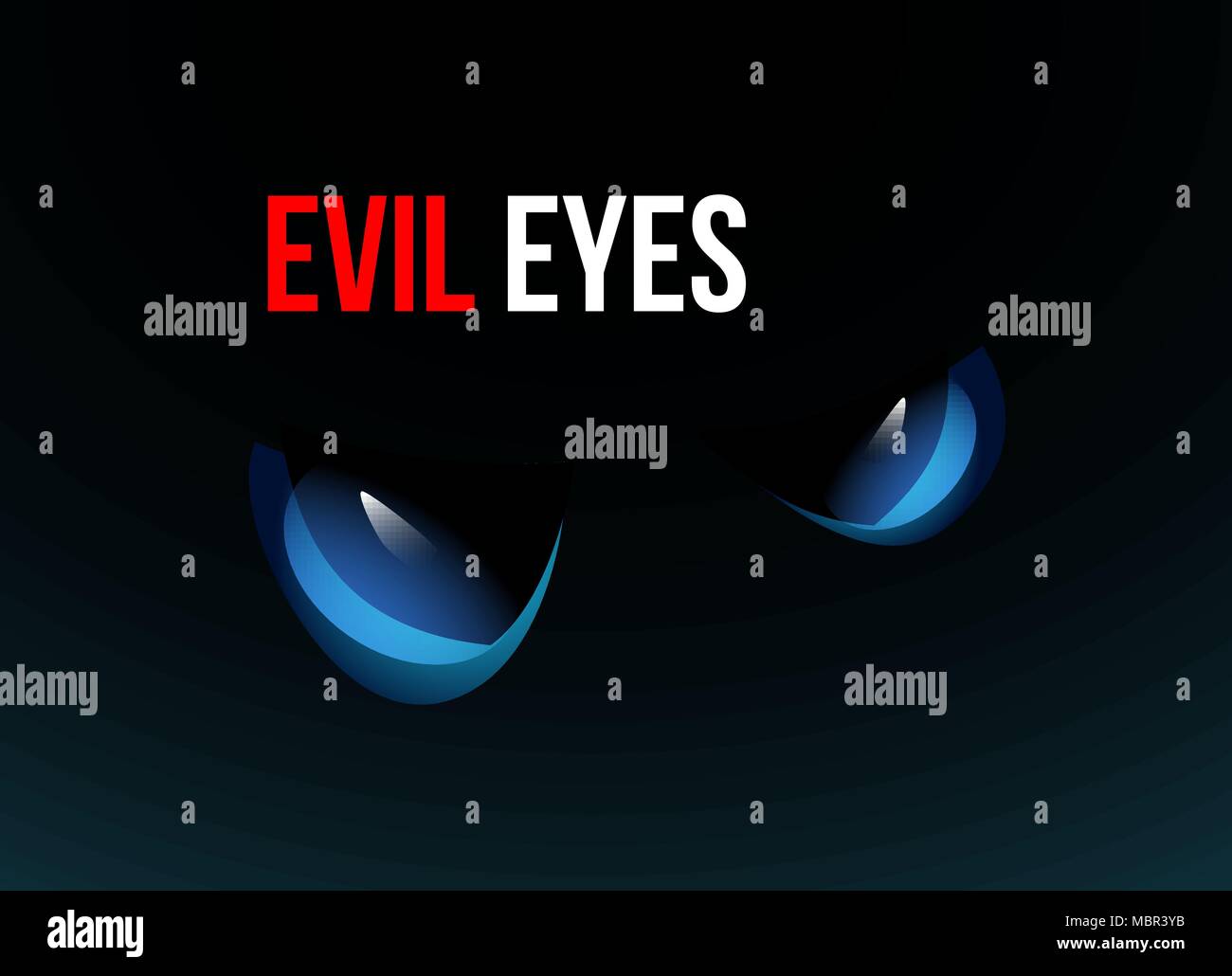 Blue evil eyes on black background Stock Vector