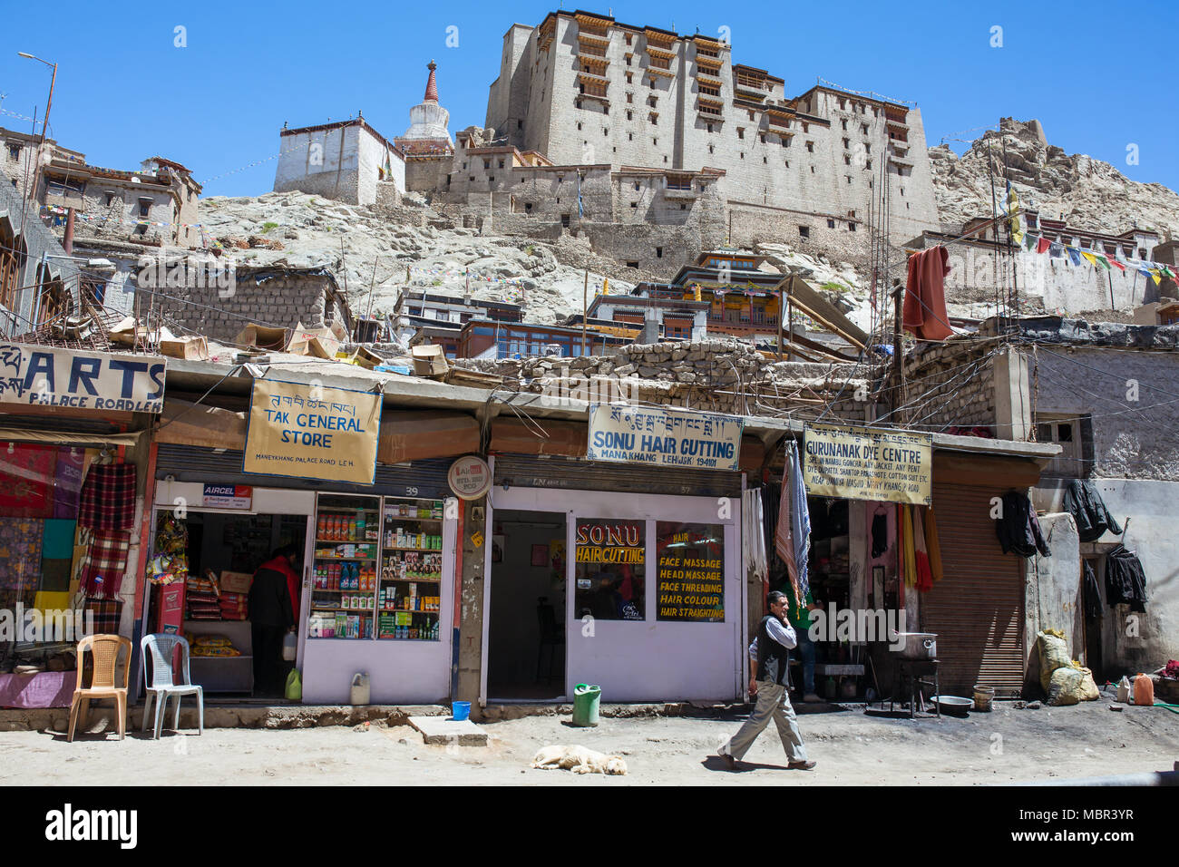 Leh, India - June 24, 2017: Old city center near the Leh palace in Ladakh, Jammu and Kashmir, India Stock Photo