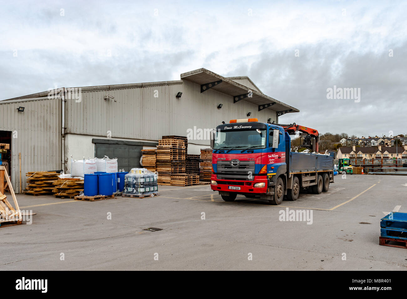 Builders merchant's yard in Skibbereen, County Cork, Ireland with copy space. Stock Photo