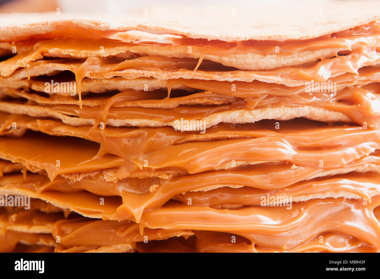 Layer Cake with Dulce de Leche, Close up Stock Photo