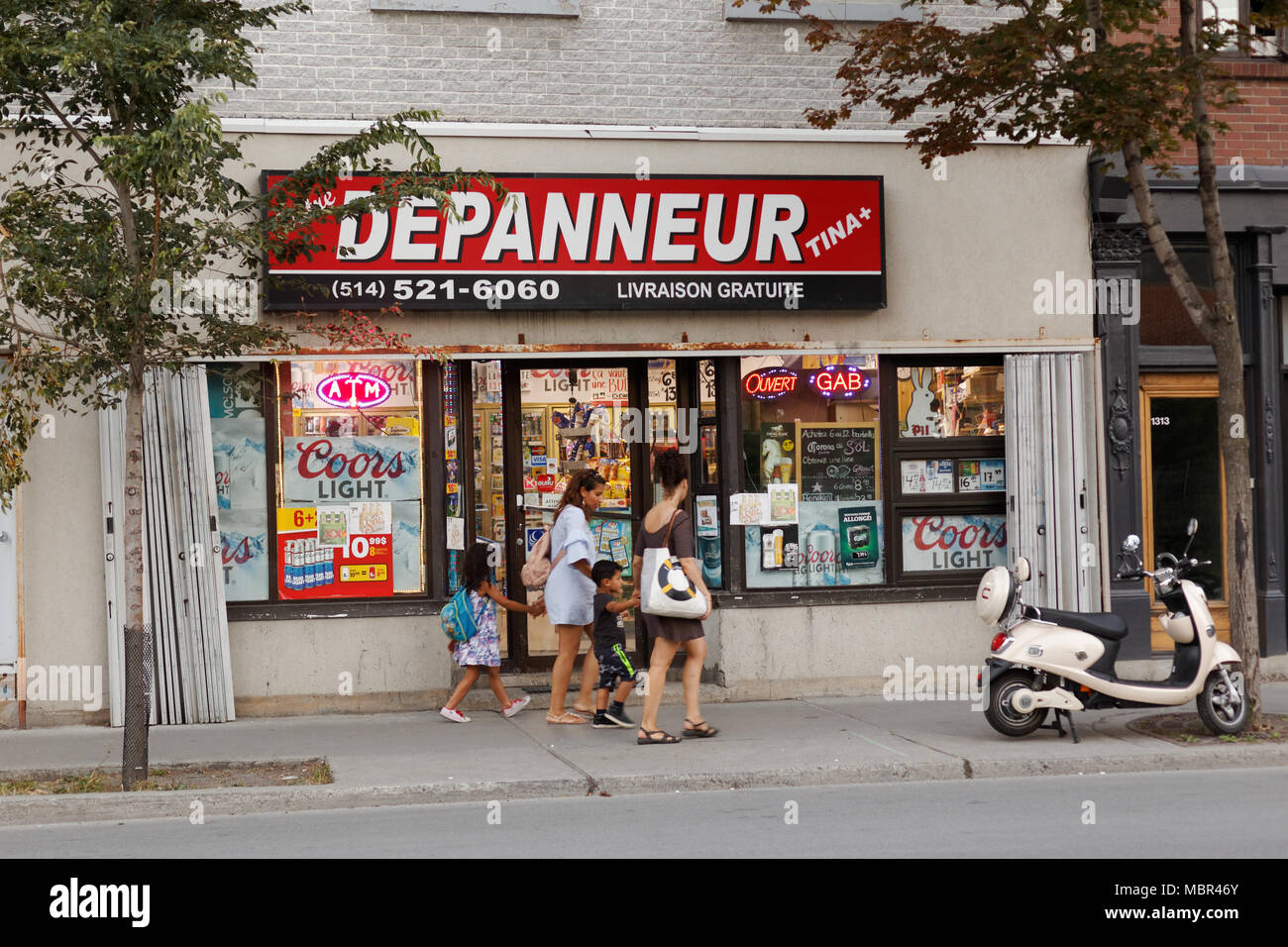 Quebec, Canada. Front of a small family owned convenience store in downtown Montreal. Stock Photo
