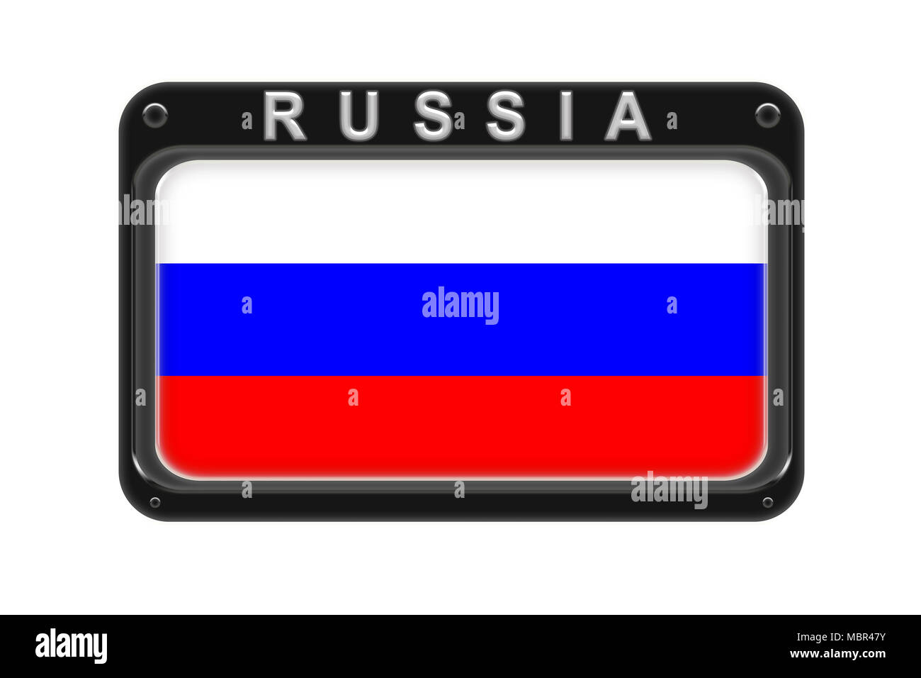 Surround the flag of Russia in the frame with rivets on white background Stock Photo