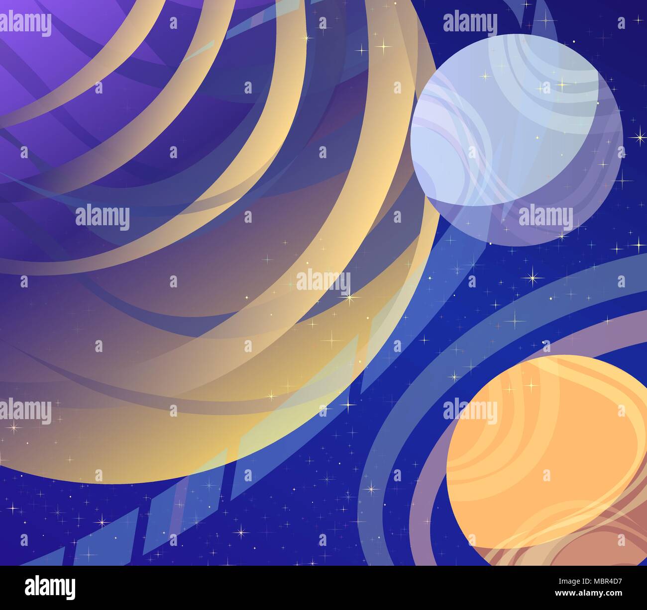 Cosmos, futuristic vector art of fantasy of the future. Space, stars, planets overcoming space, interplanetary flights. Stock Vector