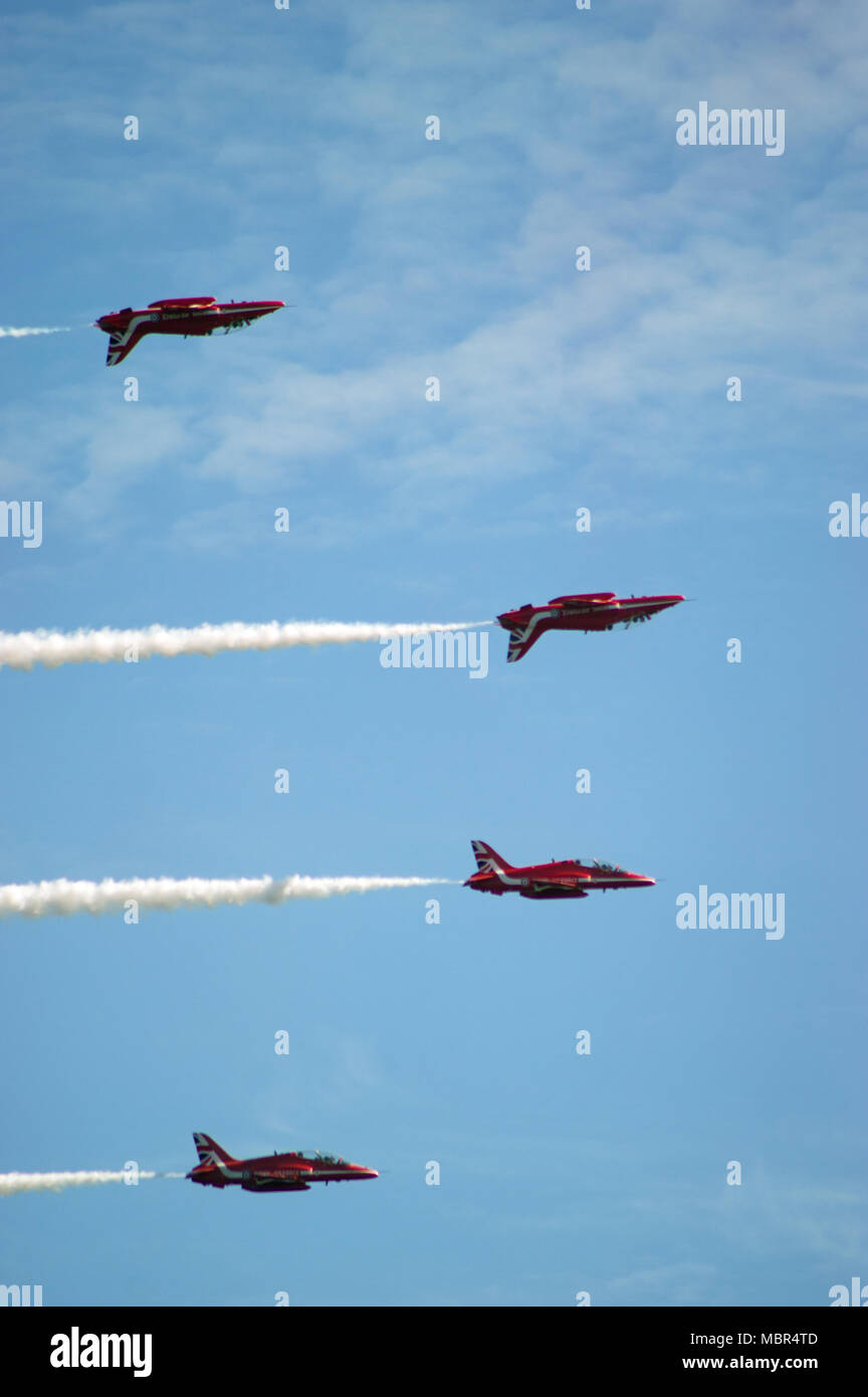 Red Arrows in formation at Welsh National Air Show, Swansea 2018 Stock Photo
