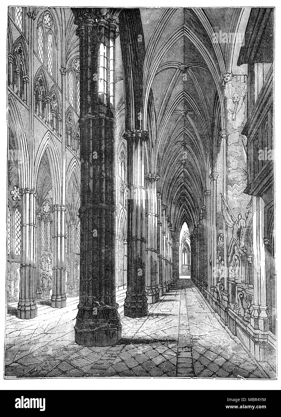 The North Aisle of  Westminster Abbey, formally titled the Collegiate Church of St Peter at Westminster,  a large, mainly Gothic abbey church in the City of Westminster, London, England. It is the traditional place of coronation and burial site for English and, later, British monarchs. Between 1540 and 1556, the abbey had the status of a cathedral. Since 1560, the building is no longer an abbey or a cathedral, having instead the status of a Church of England 'Royal Peculiar'—a church responsible directly to the sovereign. Stock Photo