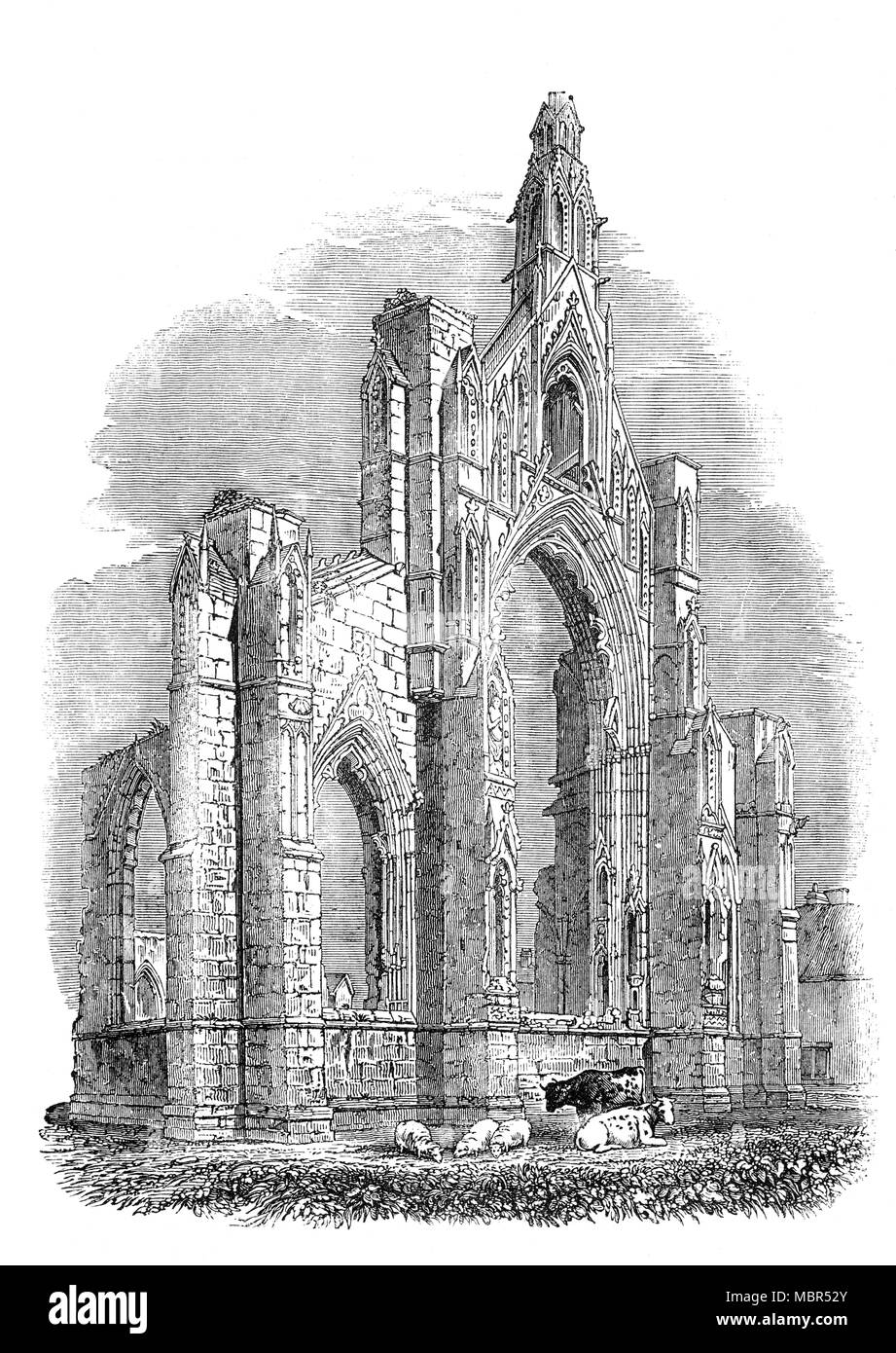 The elaborately decorated ruins of a 14th century chancel and chapter house of Howden Minster, City of York, Yorkshire, England. The minster fell into ruin during the English Civil War, when the Parliamentarians used it as a stable during their stay on the way to lay siege to Wressle Castle damaging the the organ, much of the wooden structures, and some of the masonry.  On the night of 29 September 1696, after nearly 150 years of neglect, the roof of the choir fell down. The remains were left where they fell until 1748 when the site was cleared. Stock Photo