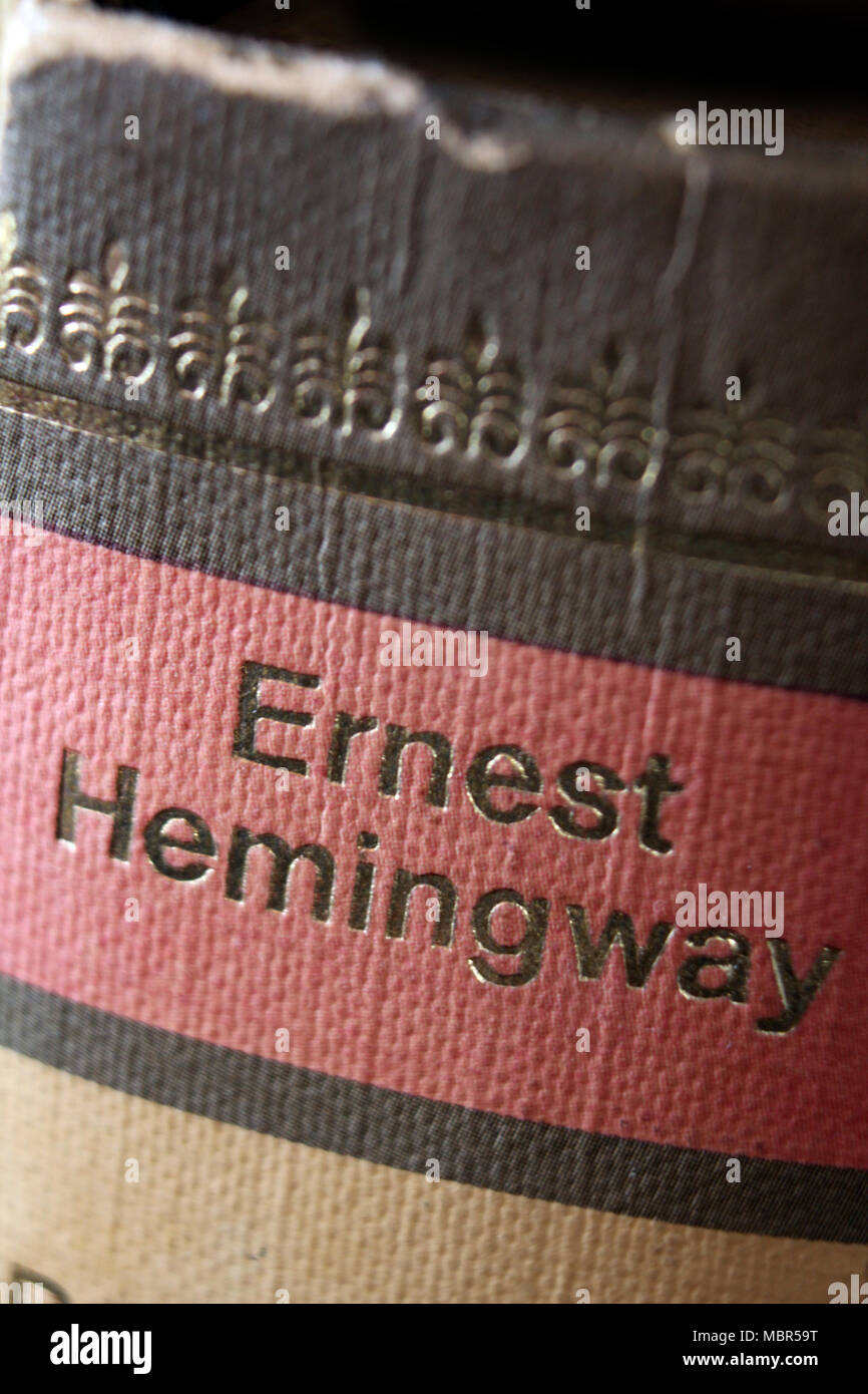 Ernest Hemingway title printed in book spine, close-up Stock Photo