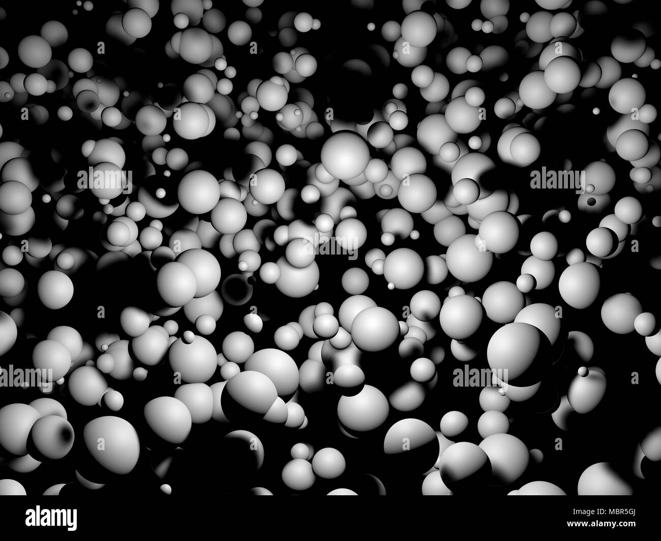 3d rendering of white spheres on a dark background Stock Photo