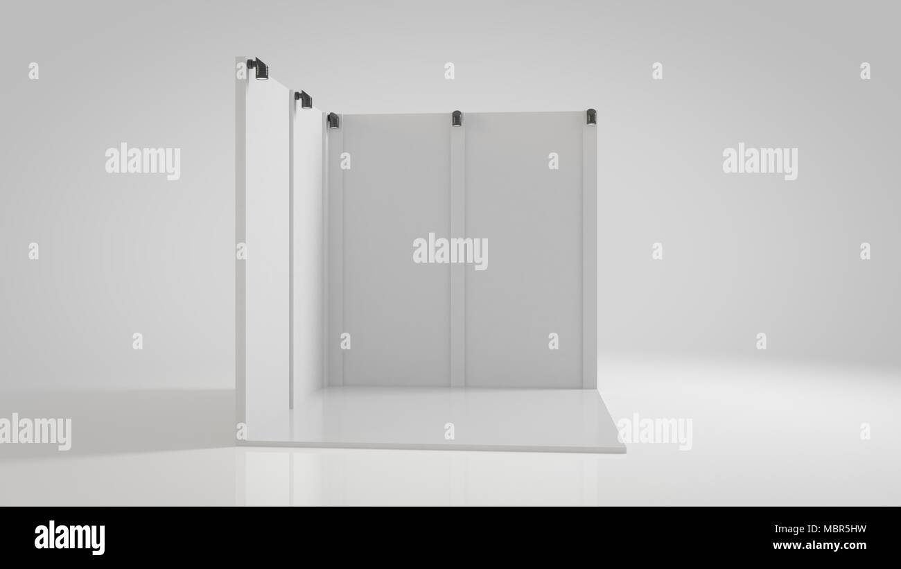 3d rendering of a white exhibition stand with light for different uses Stock Photo