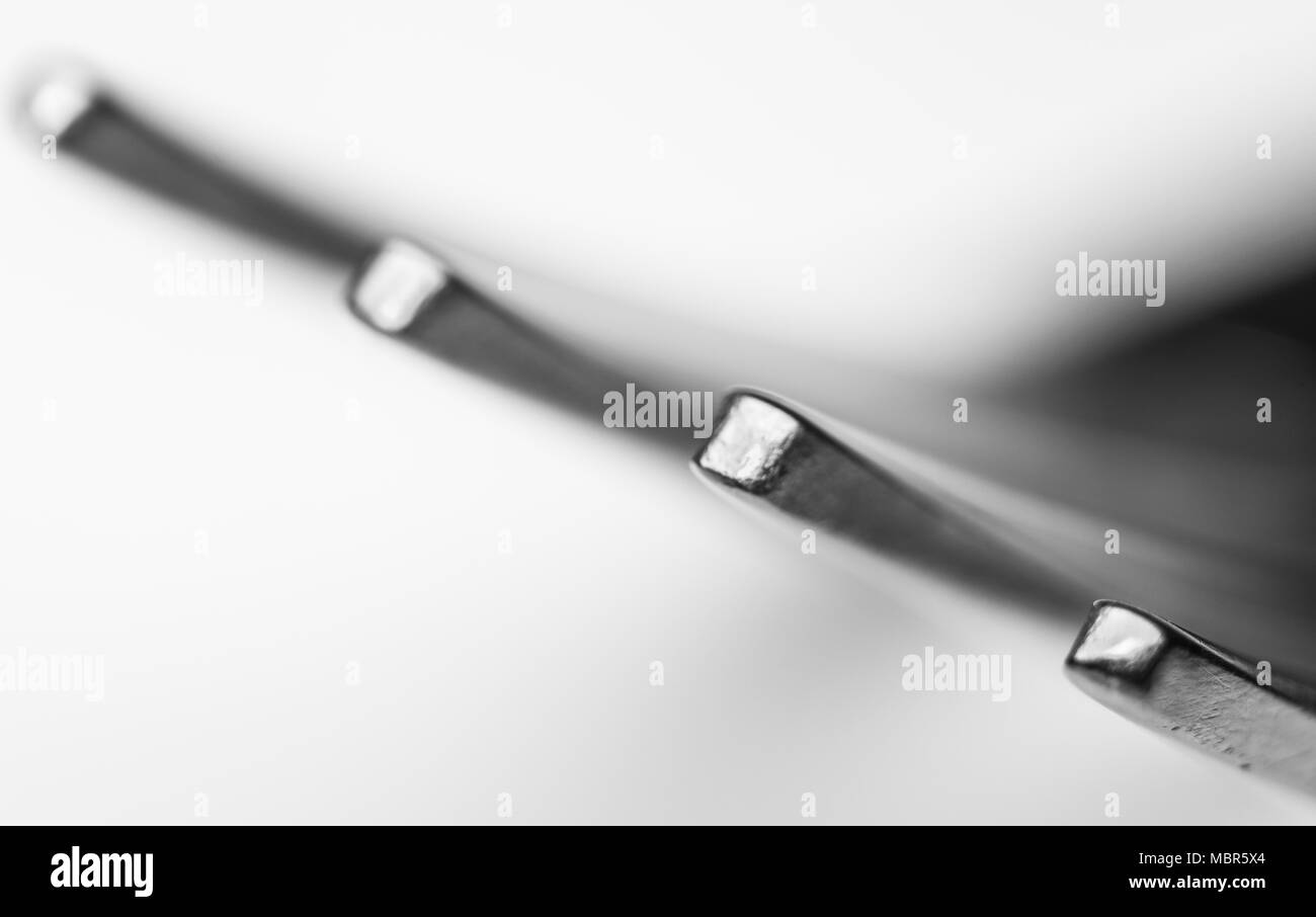 Teeth of a fork in black and white Stock Photo