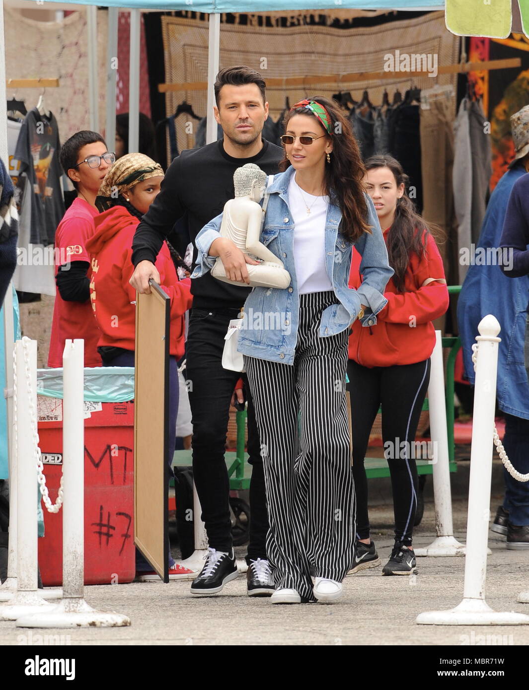 Mark Wright and Michelle Keegan out shopping for a good bargain at a Local  Los Angeles Flea Market and bought themselves at Buddhist Statue and a  Marilyn Monroe poster. Featuring: Mark Wright,