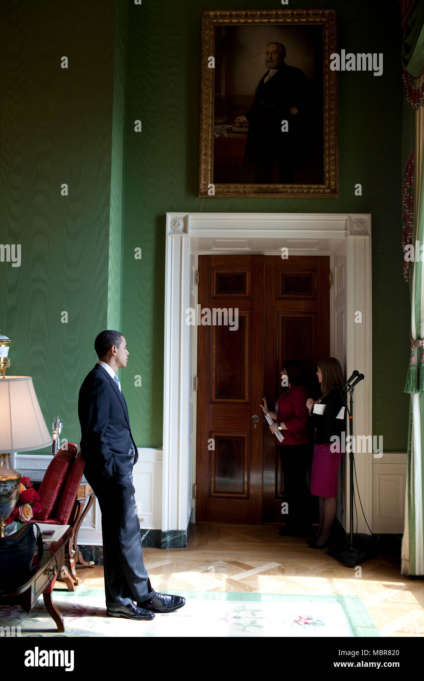 President Barack Obama Waits In The Green Room Prior To