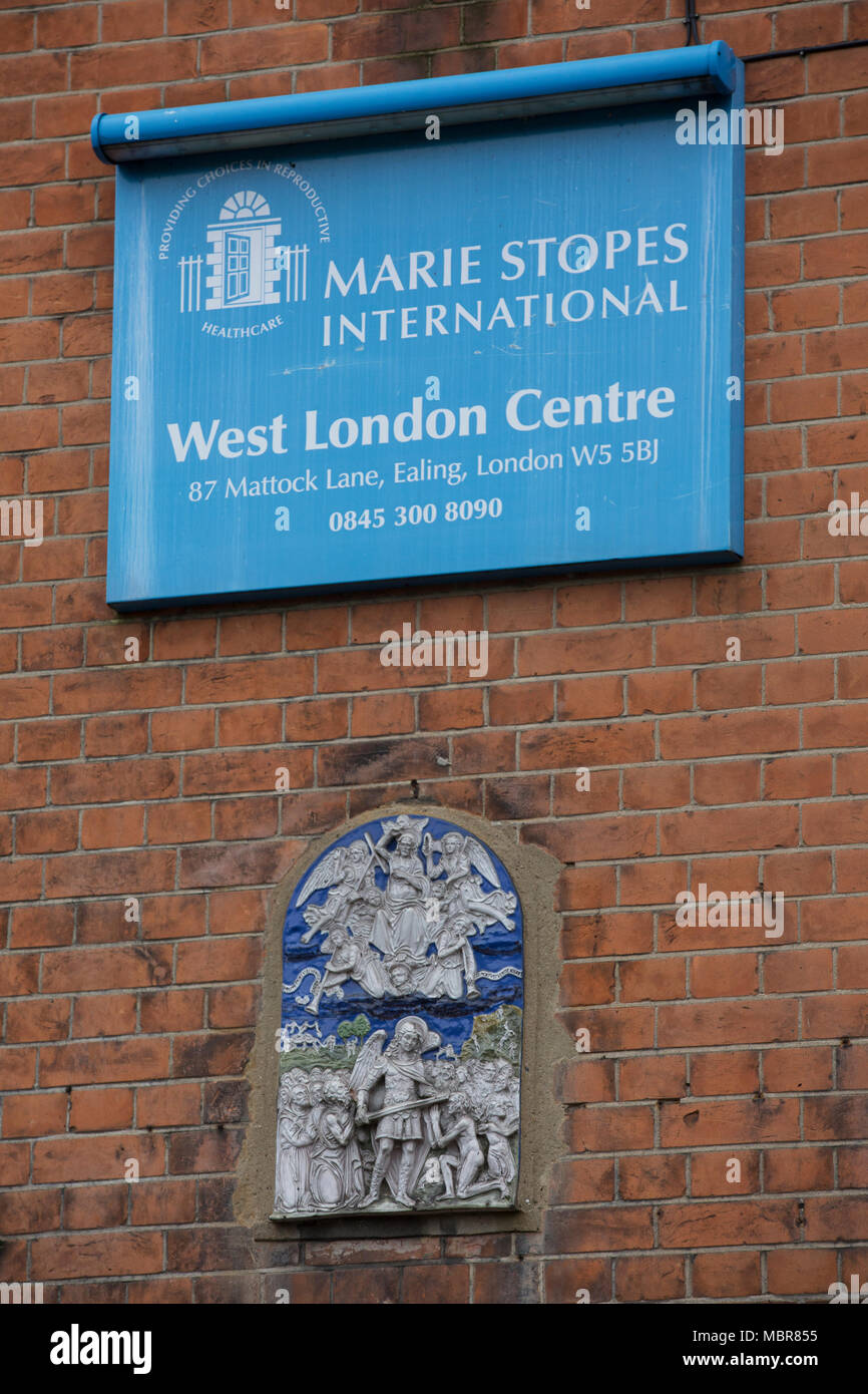 Pro-life campaigners outside Marie Stopes Abortion Clinic, Mattock Lane, Ealing Broadway after the abortion buffer zone vote this week, London, UK Stock Photo