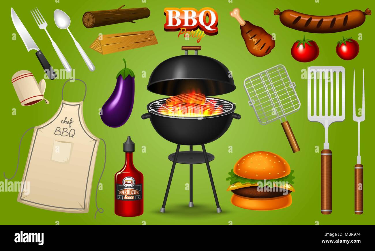https://c8.alamy.com/comp/MBR974/barbecue-grill-elements-set-isolated-on-red-background-bbq-party-summer-time-meat-restaurant-at-home-charcoal-kettle-with-tools-sauce-and-foods-kitchen-equipment-for-menu-cooking-outdoors-MBR974.jpg