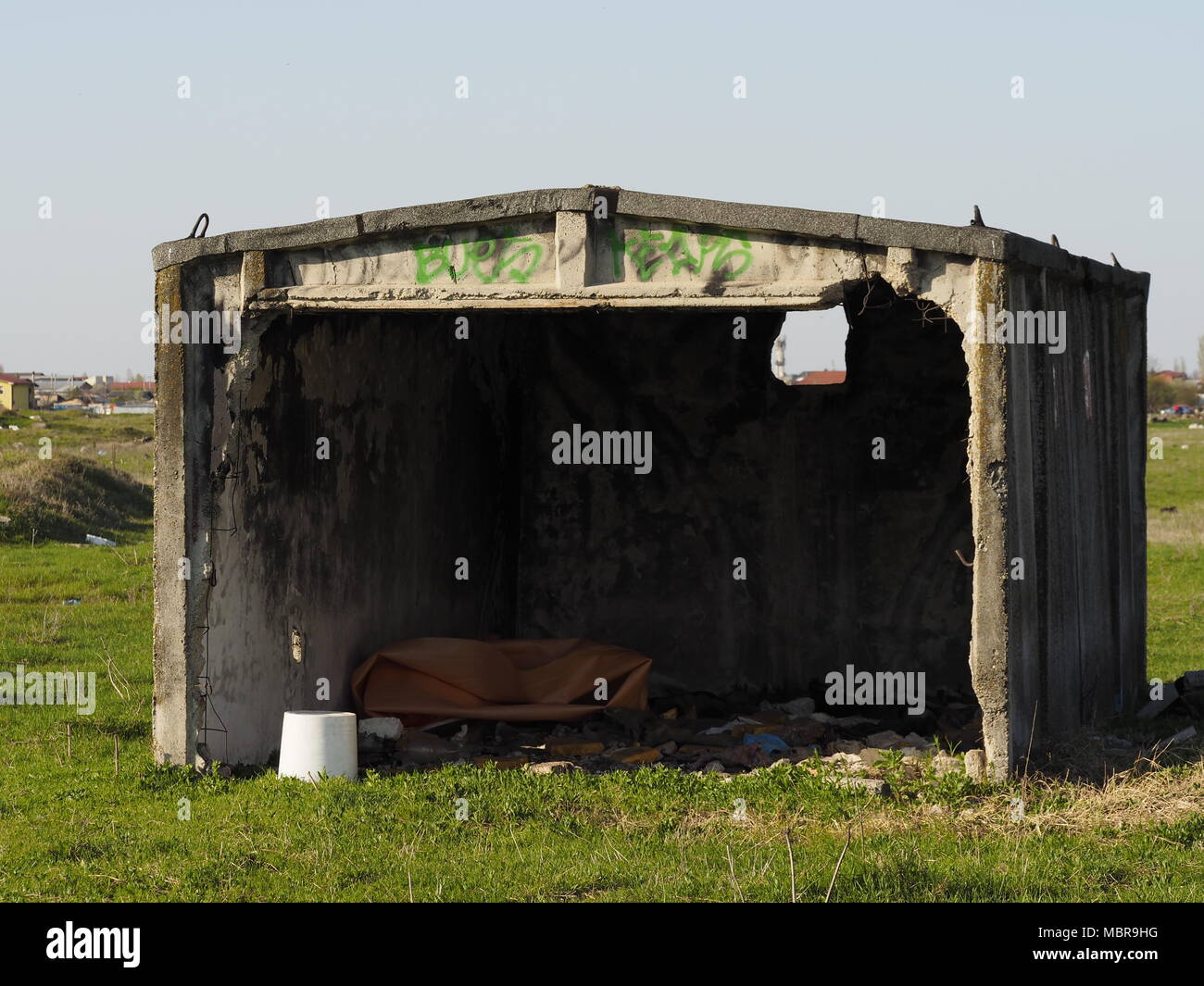 Deserted concrete shelter Stock Photo