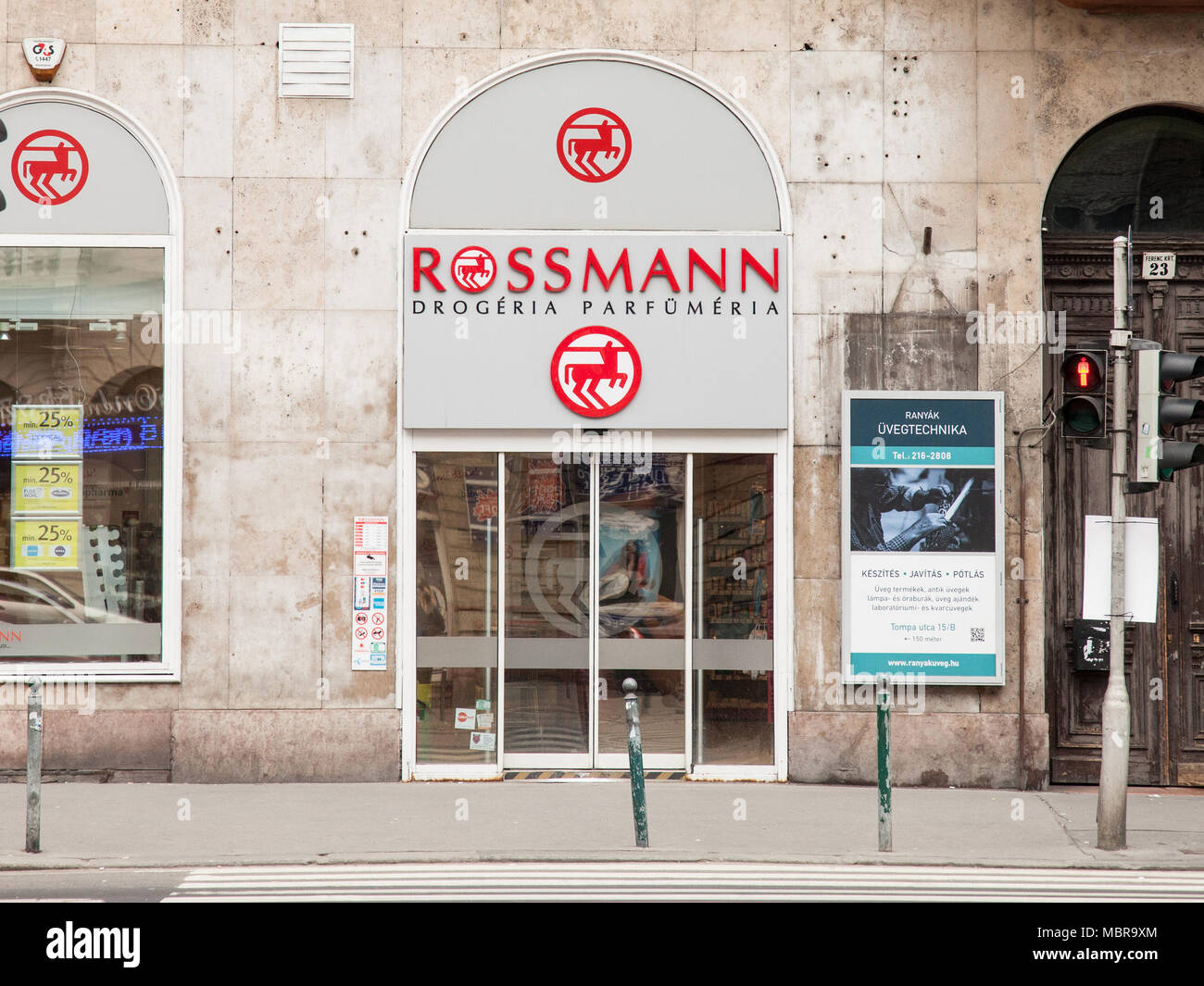 BUDAPEST, HUNGARY - APRIL 7, 2018: Rossmann logo on one of their shops for  Hungary. Rossmann is a German Cosmectics and drug store brand developped in  Stock Photo - Alamy