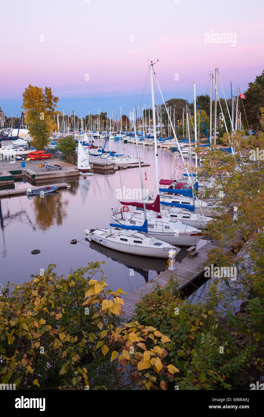 Sailboats at the Bronte Harbour Yacht club Marina in Bronte Harbour along Bronte Creek in Bronte, Oakville, Ontario, Canada. Stock Photo