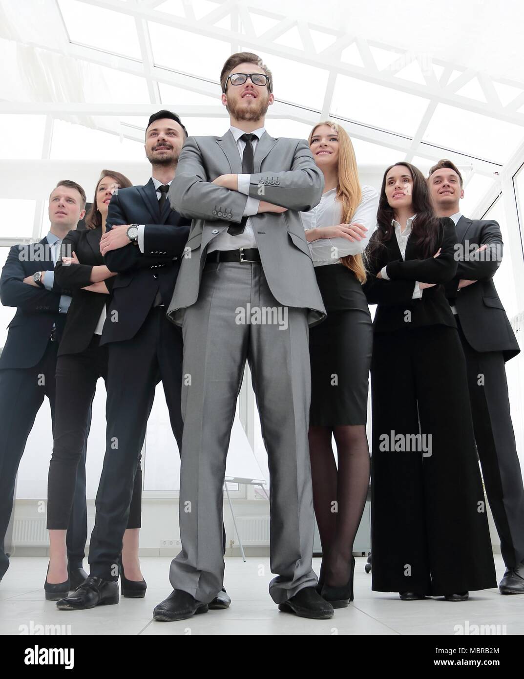Leader High View bottom view.leader at the head of the business team Stock Photo - Alamy