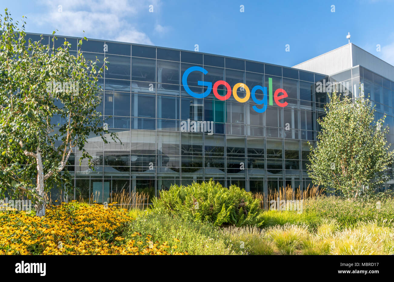 MOUNTAIN VIEW, CA/USA - JULY 30, 2017: Google corporate headquarters and logo. Stock Photo