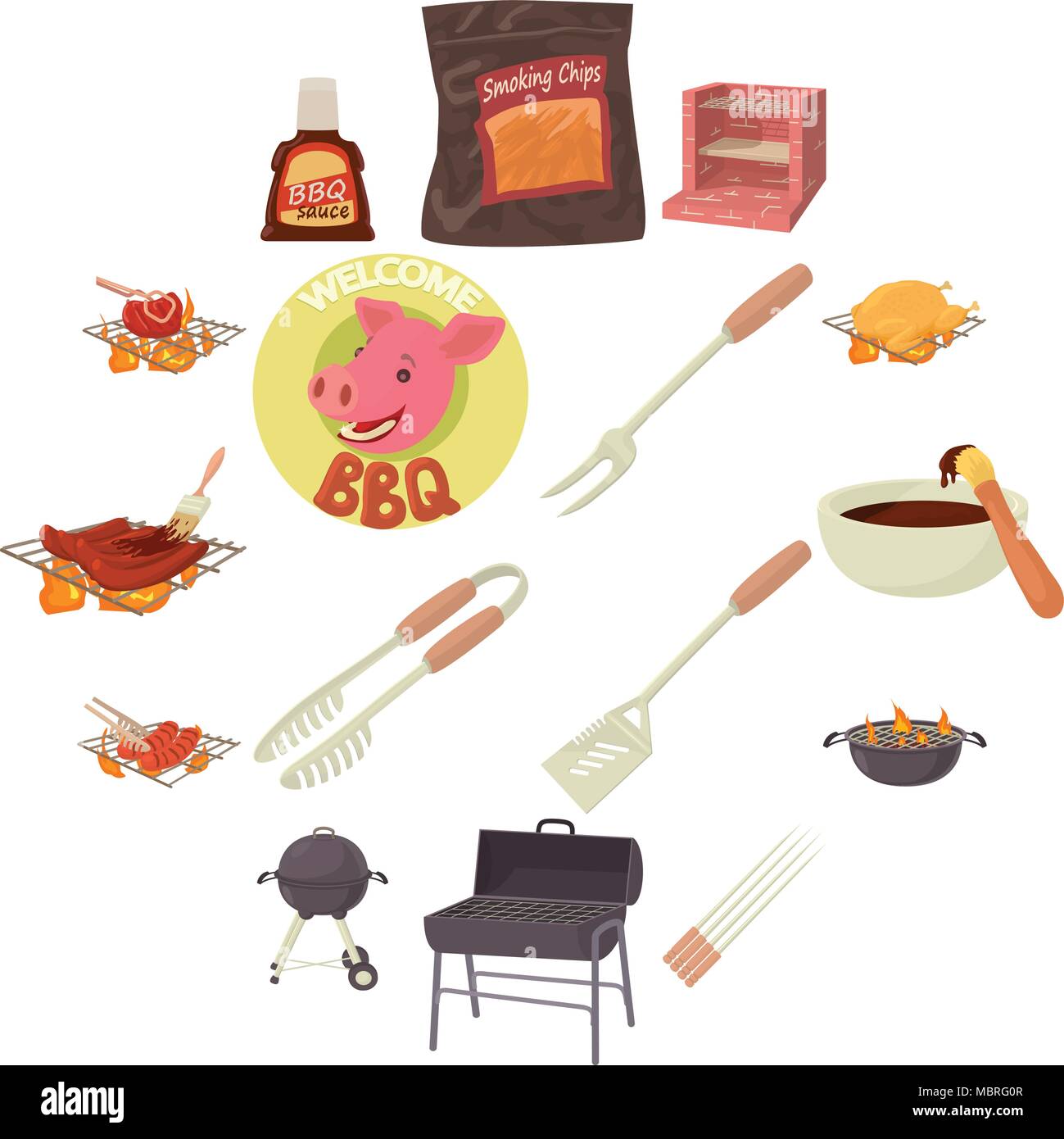 Barbecue tools icons set, cartoon style Stock Vector Image & Art Alamy