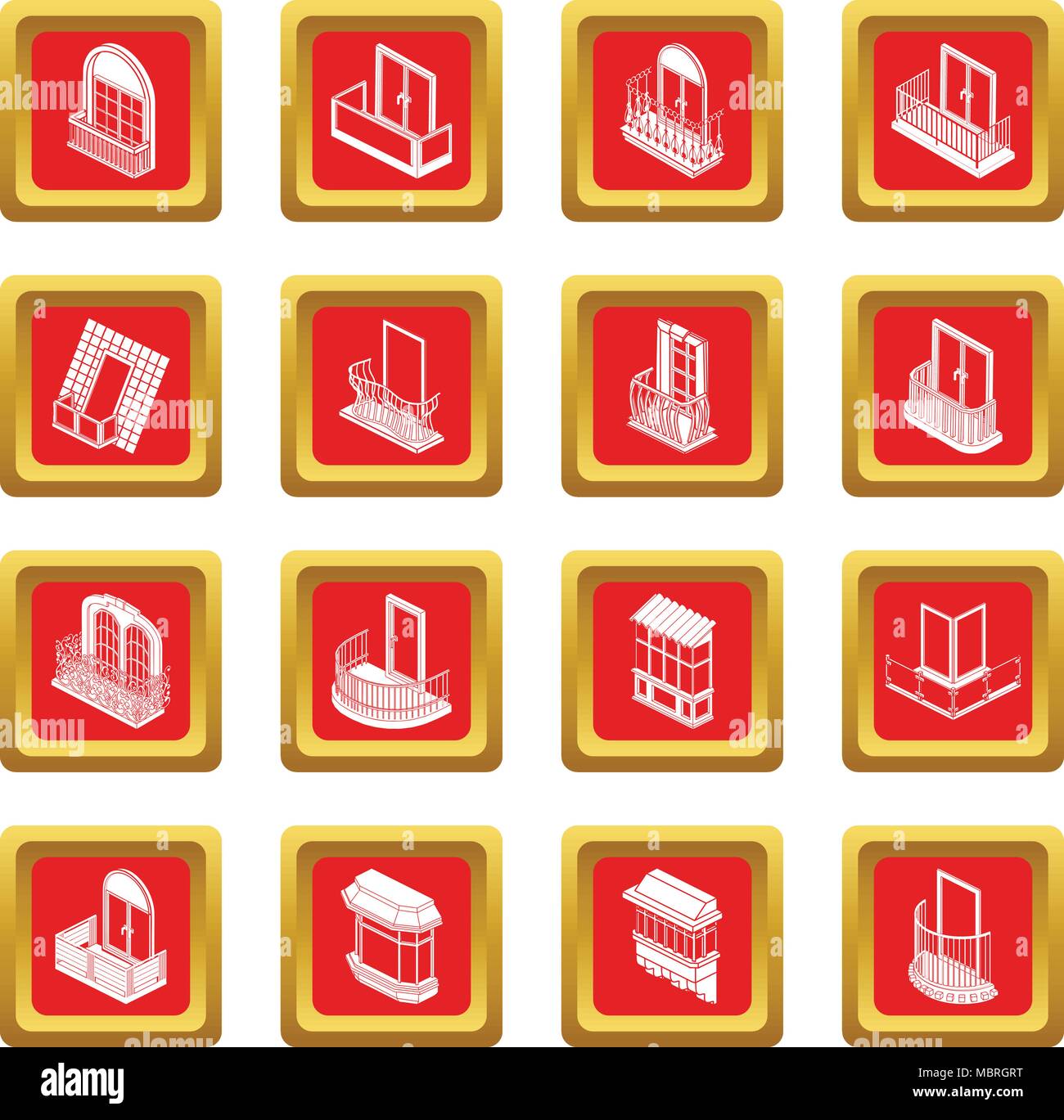 Balcony window forms icons set red square vector Stock Vector