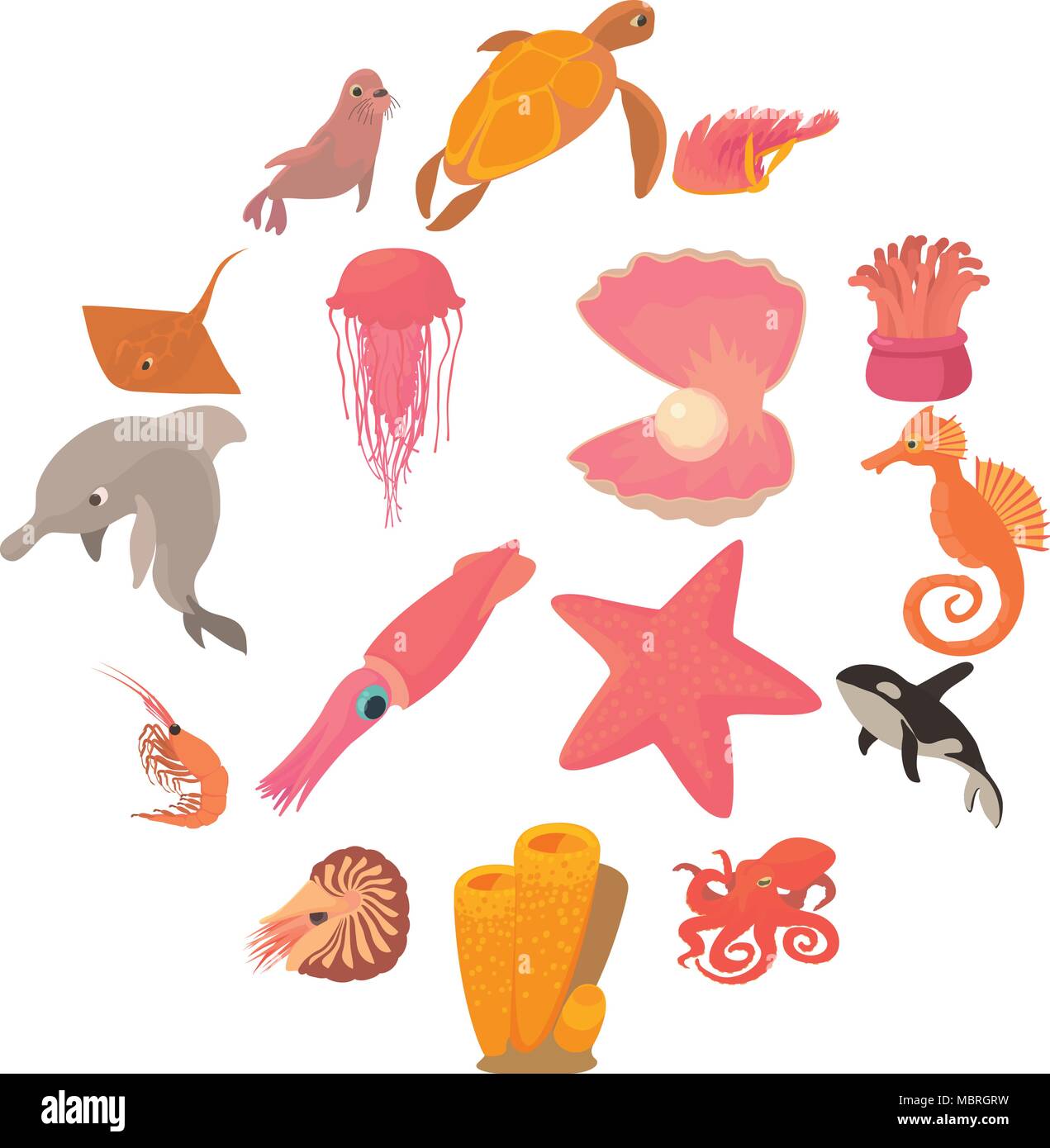 Ocean animals fauna icons set, cartoon style Stock Vector Image & Art ...