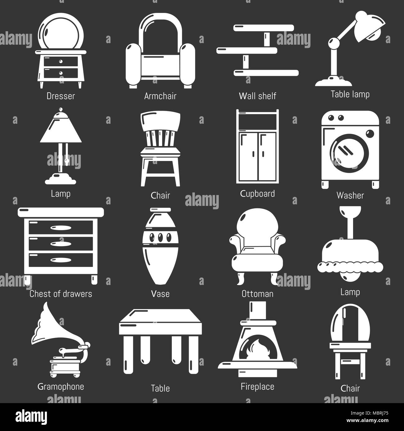Interior furniture icons set grey vector Stock Vector Image & Art - Alamy