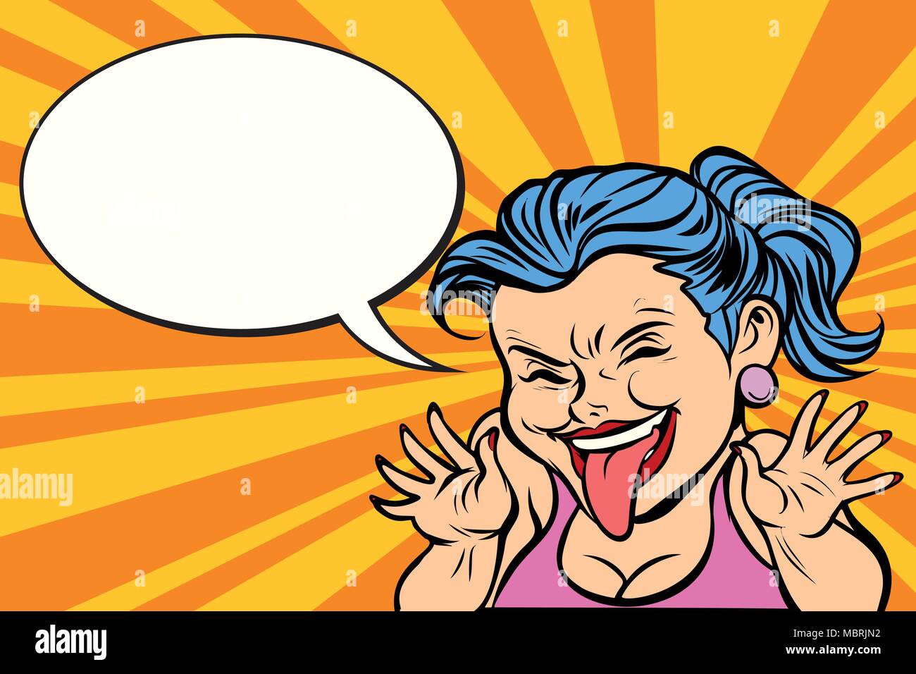 young woman showing tongue funny Stock Vector