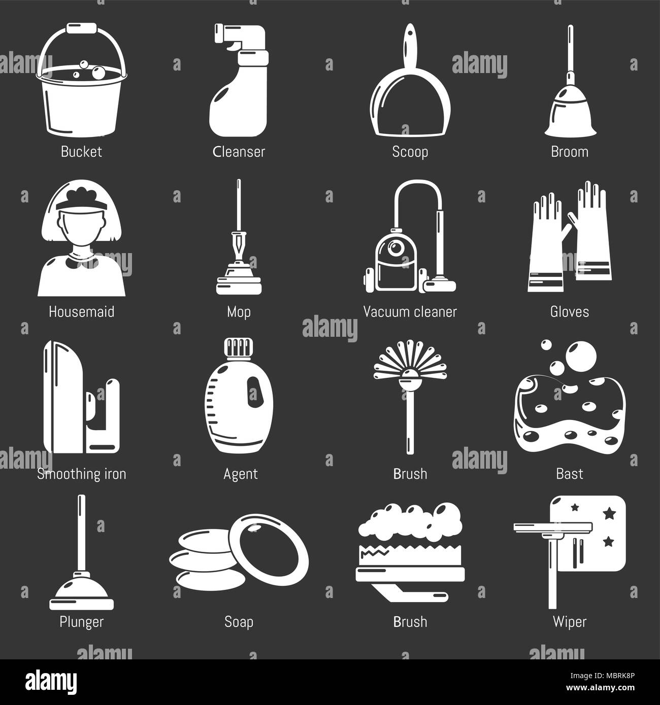 Cleaning tools icons set grey vector Stock Vector