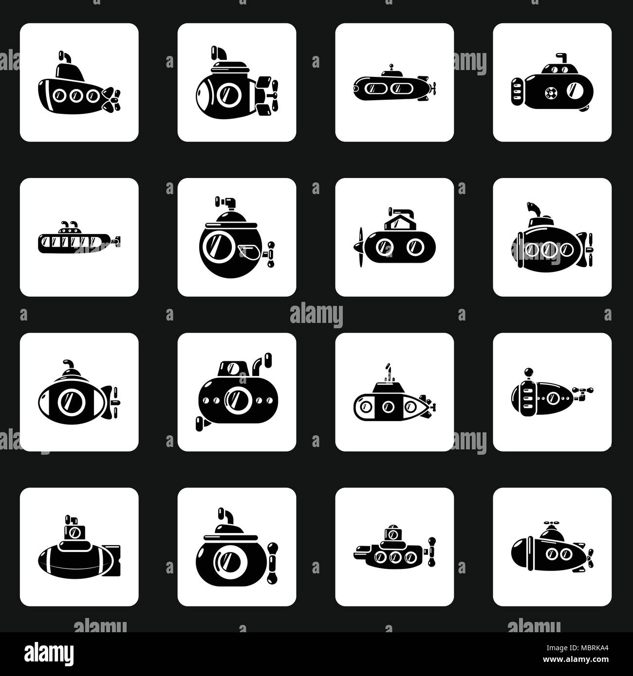 Submarine icons set, simple style Stock Vector
