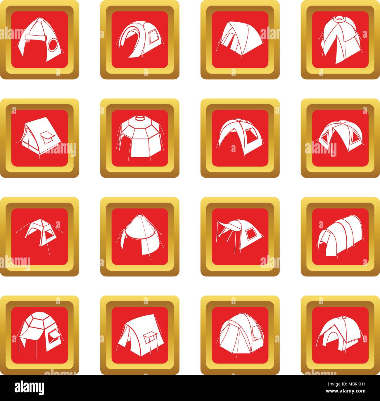 Tent forms icons set red square vector Stock Vector