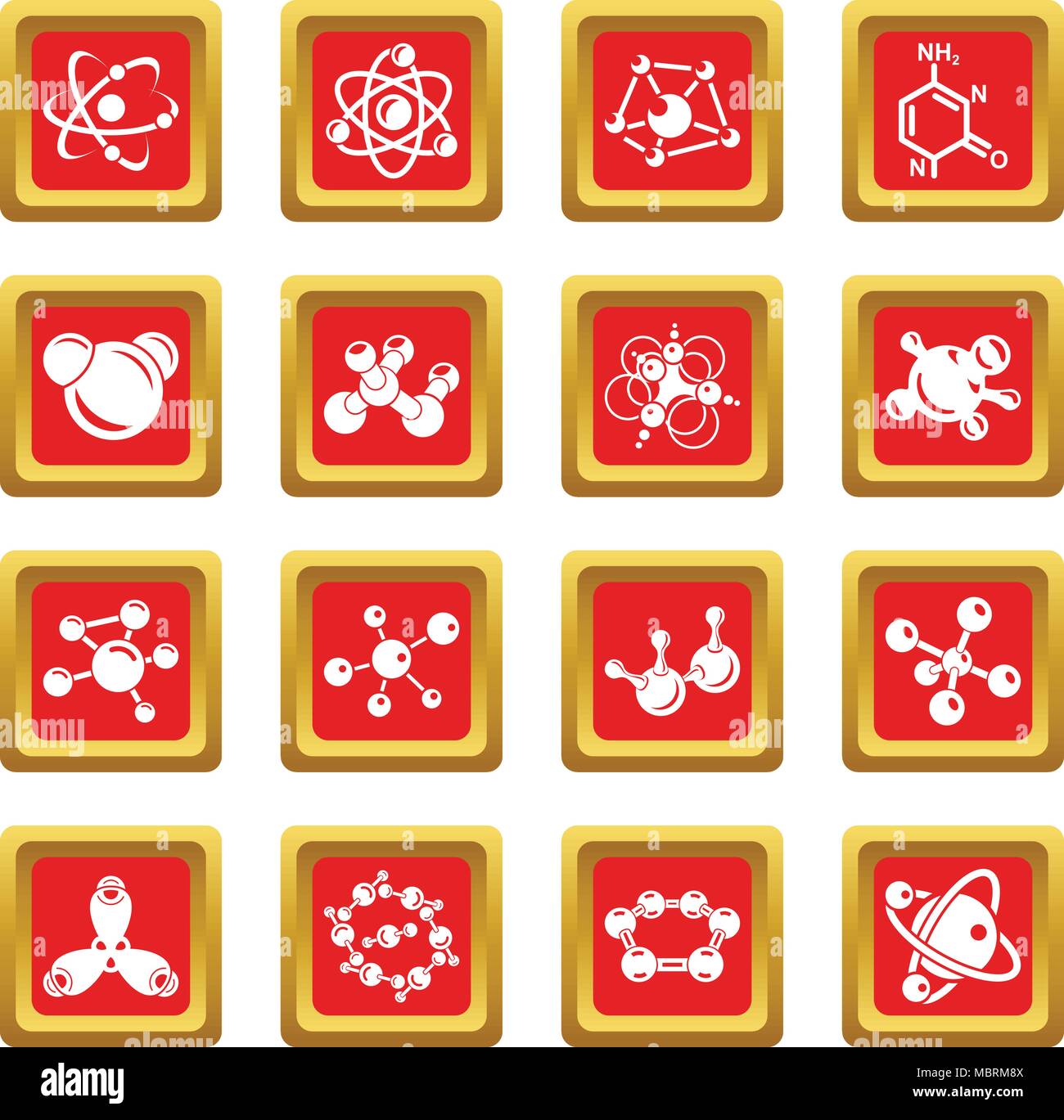 Molecule icons set red square vector Stock Vector