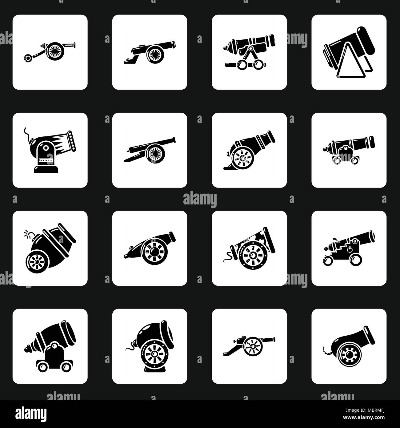 Cannon retro icons set, simple style Stock Vector