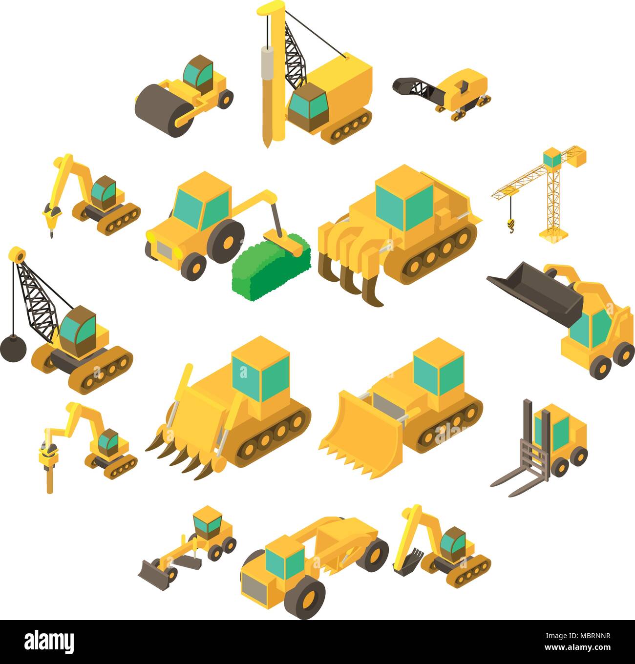 Building vehicles icons set, isometric style Stock Vector
