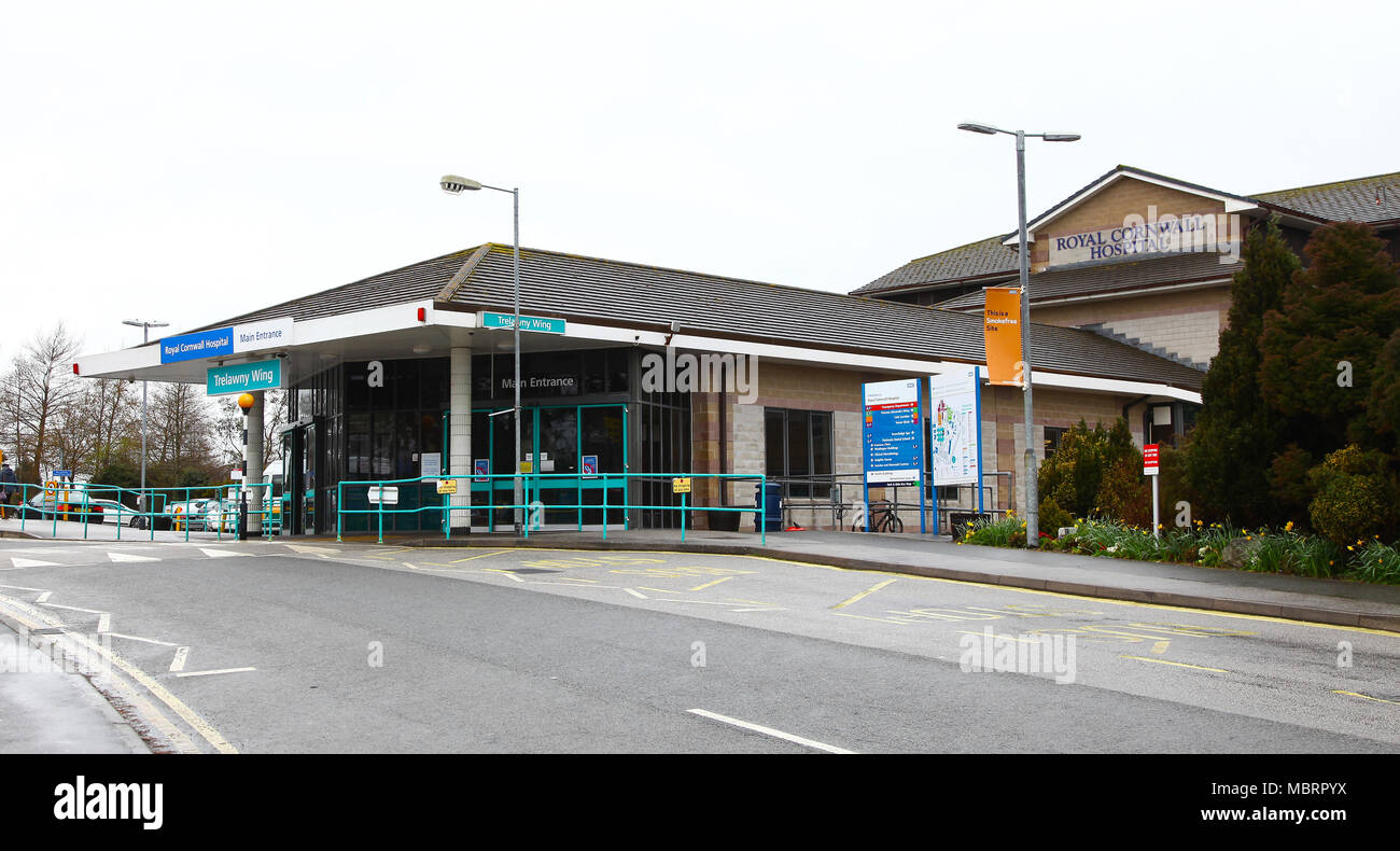 Entrance to the Trelawny Wing at the Royal Cornwall Hospital, also known as Treliske Hospital, Treliske, Truro, Cornwall, England, UK Stock Photo