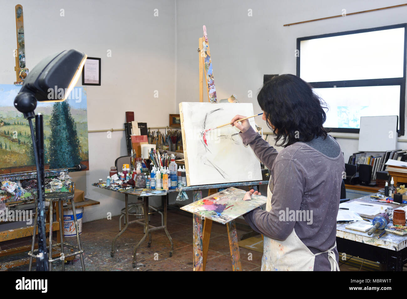 woman painting in a painting studio Stock Photo Alamy