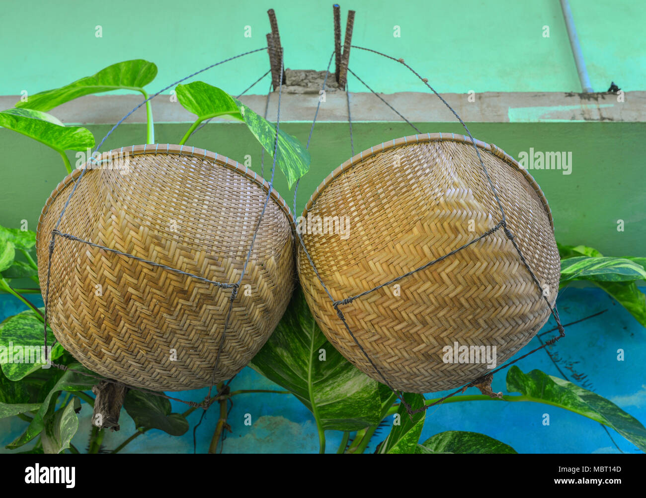 Traditional bamboo baskets at traditional house in Southern Vietnam