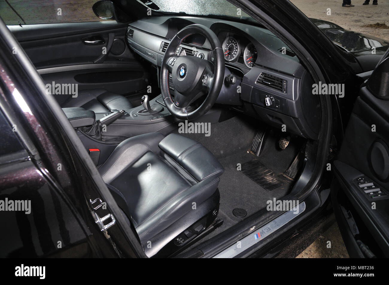 E92 BMW M3 sports saloon car, all black 'murdered out' look Stock Photo