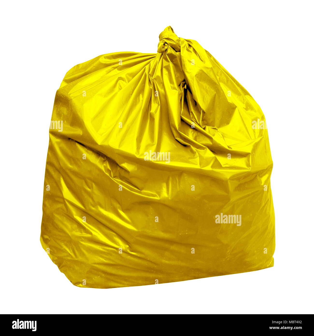 yellow garbage bag with concept the color of yellow garbage bags is recyclable waste (isolated on white background) Stock Photo