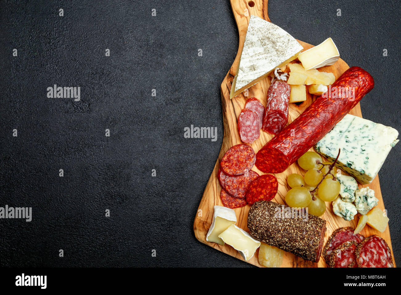 Cold meat cheese plate with salami sausage and cheese Stock Photo