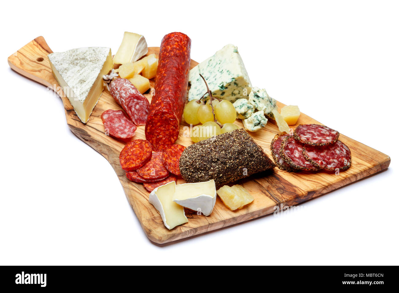 Cold meat cheese plate with salami sausage and cheese Stock Photo
