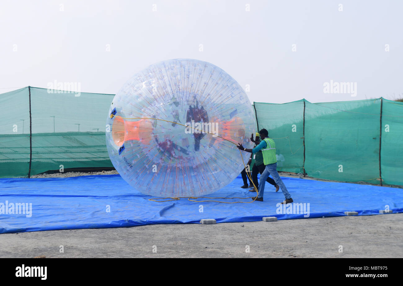 Land Zorbing at Vagamon hill top Kerala India Stock Photo