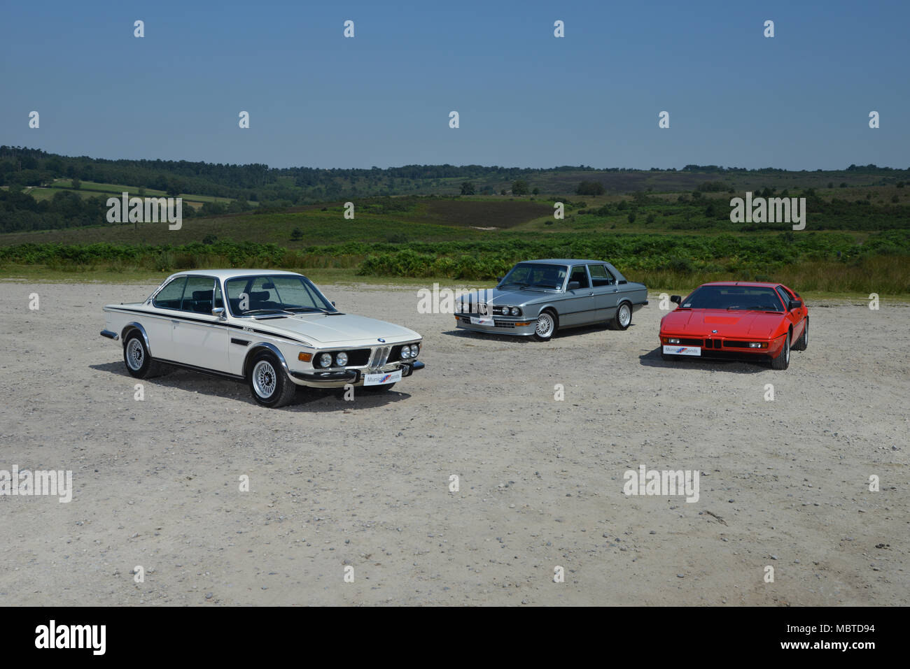 The original BMW M cars - the M1 supercar, M535i and 3.0 CSL Stock Photo