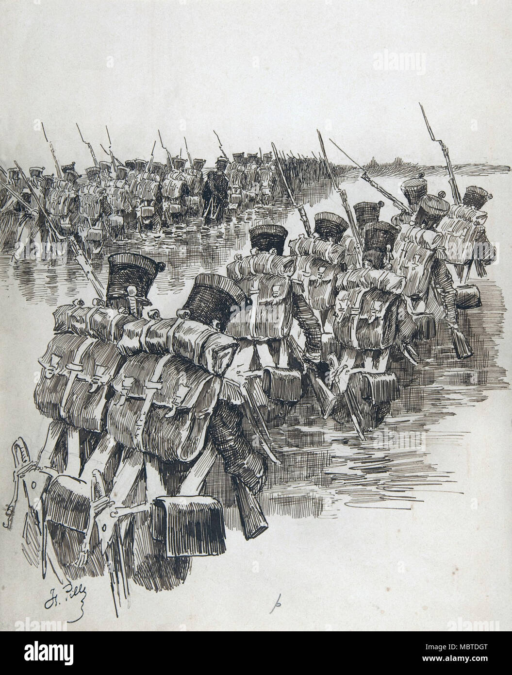 Pille Charles Henri - Soldiers Marching in Water Stock Photo