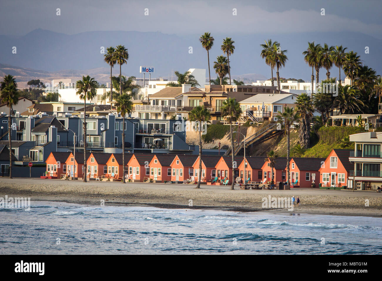 Oceanside Cottages And Beach From Oceanside Pier Stock Photo