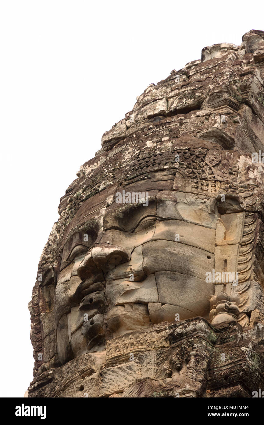 Carved buddha heads close up cut out, Bayon Temple, Angkor Thom, Angkor UNESCO World Heritage site, Cambodia Asia Stock Photo