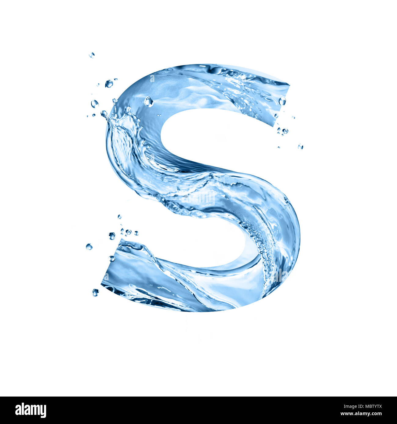 stylized font, art text made of water splashes, capital letter s, isolated on white background Stock Photo
