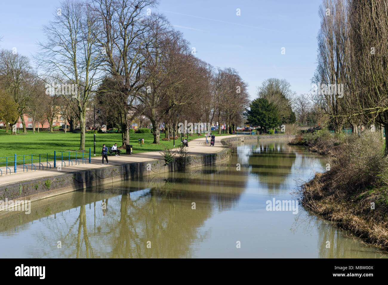 The River Nene, in late Winter, running through Becket's Park, Northampton, UK Stock Photo